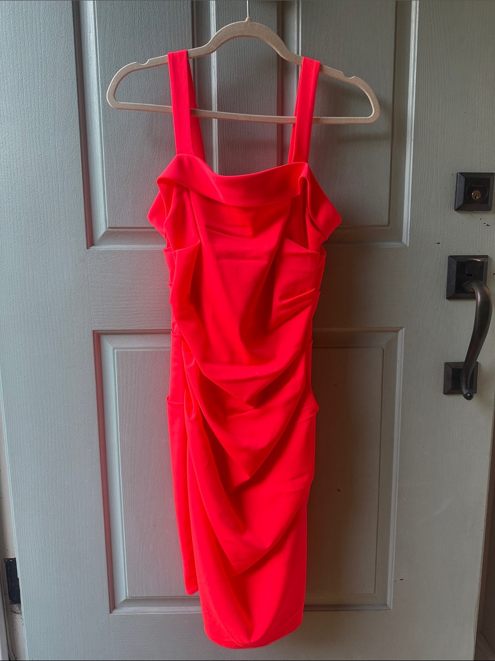 Shoshanna Neon Coral-Pink Draped Midi Dress